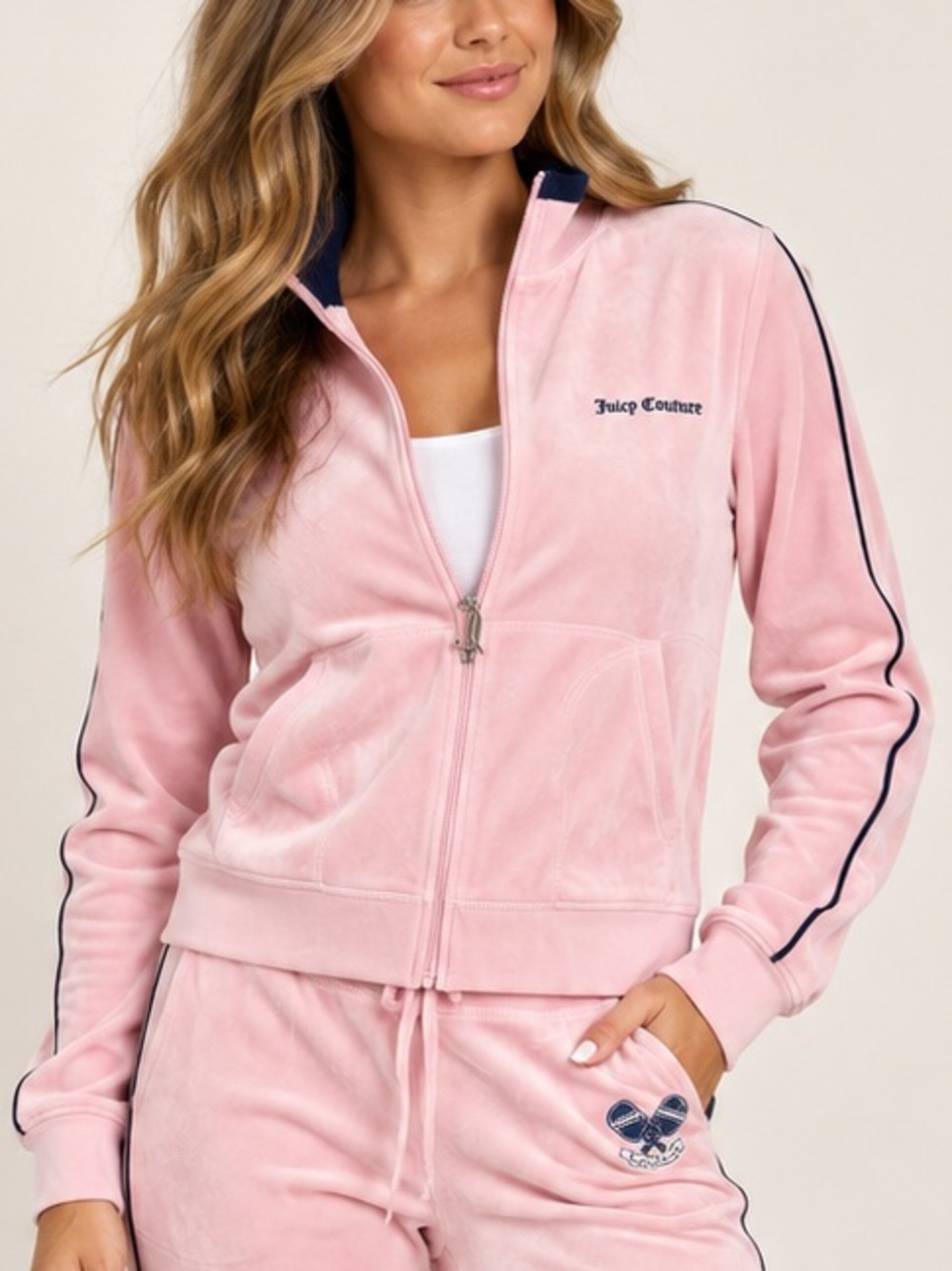 Juicy Couture Pink Velour Track Jacket Y2K Juicy Anyone Graphic Size L